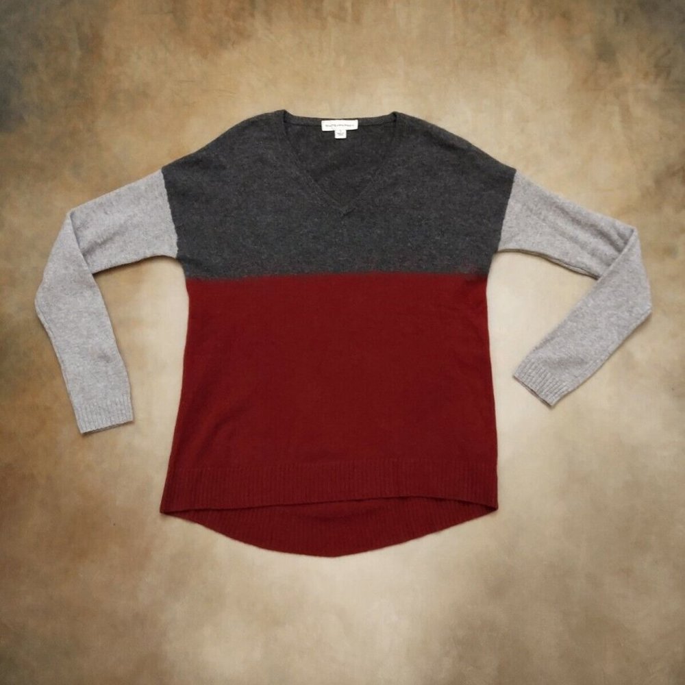 White Warren 100% Cashmere Sweater Unisex S Small Used Gray Maroon